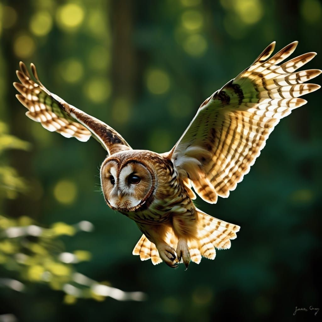 Majestic Tawny Owl in Flight, Macro Photography