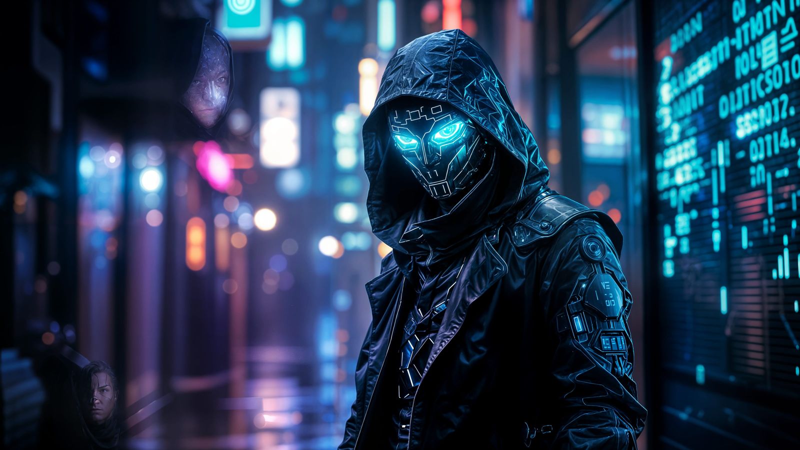 Cybernetic Hacker in Neon Alley, Cyberpunk Style