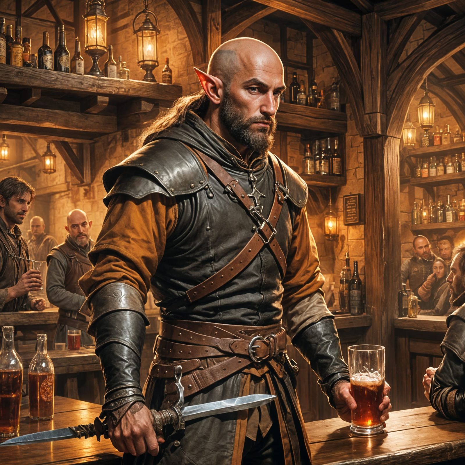 Half-Elf Rogue at Tavern Bar