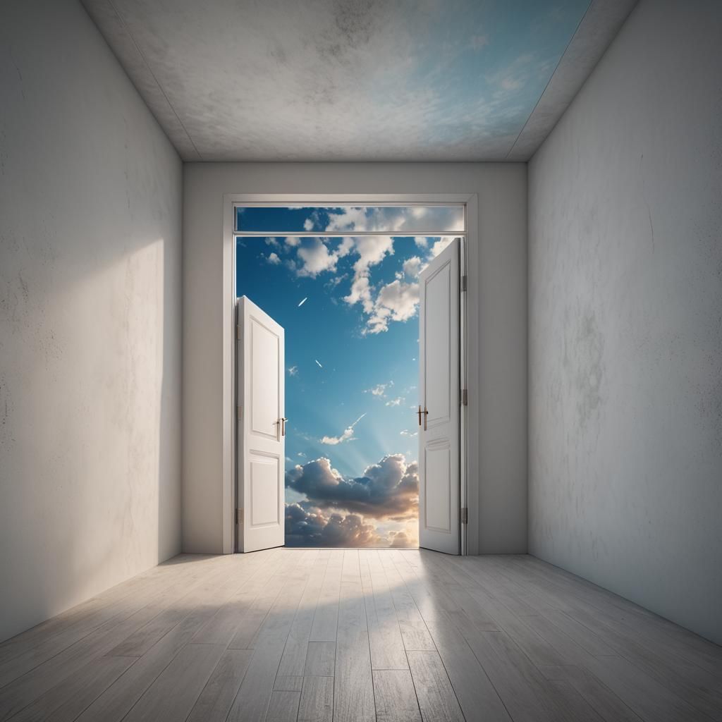 Abstract Room and Realistic Sky Landscape