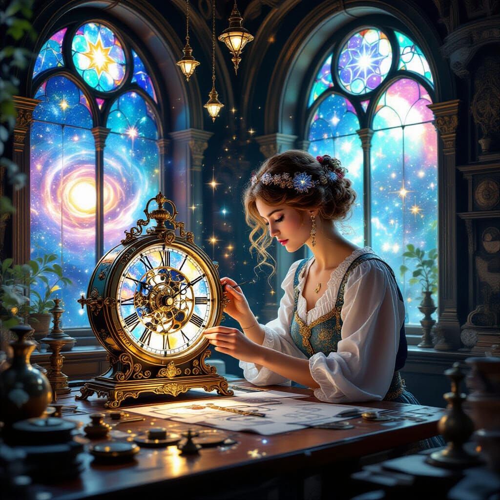 Celestial Clockmaker Crafting Time in Cosmic Workshop