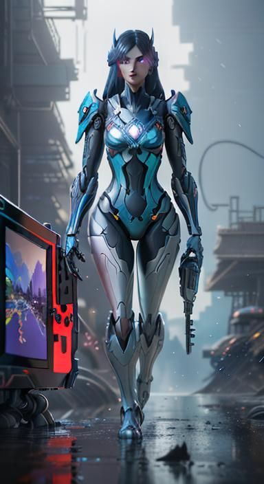 Nintendo Switch Girl in Cyberpunk Anime Style