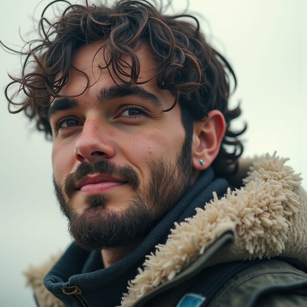 Man with Bicycle Mustache and Crow in Art Deco Style