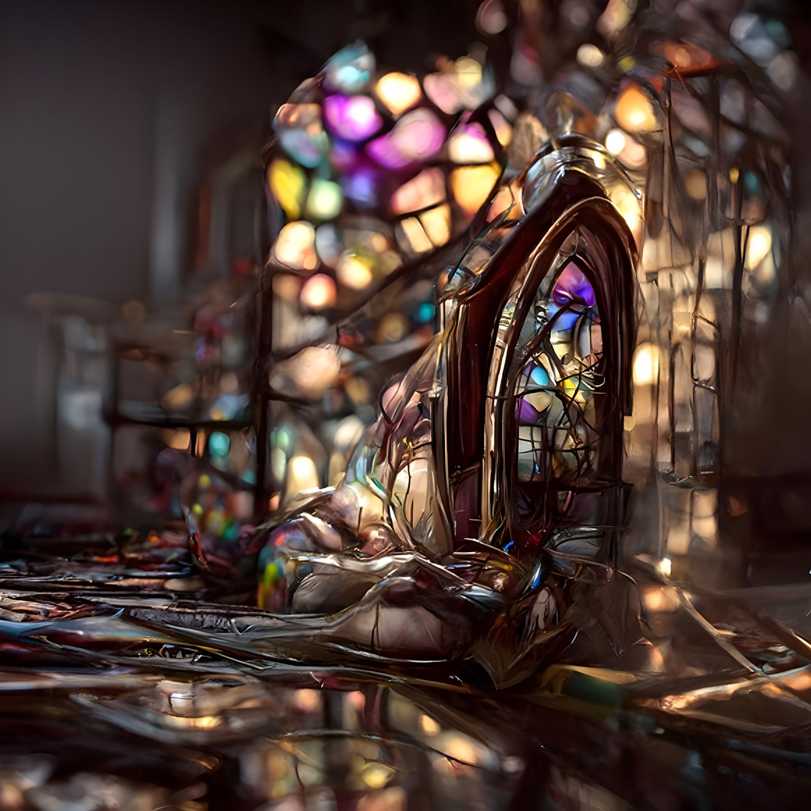 Religious Stained Glass Window in Matte Painting Style