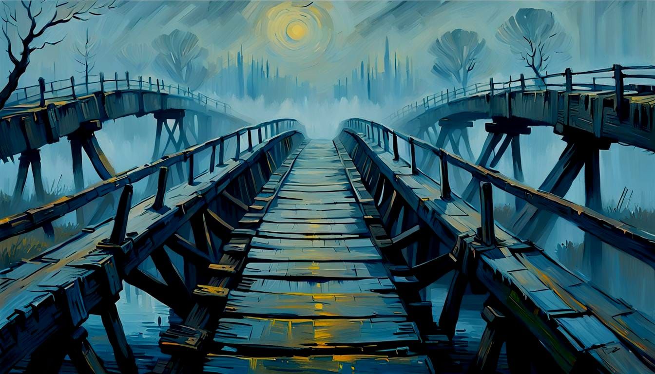 Impasto Painting of a Bridge to Nowhere