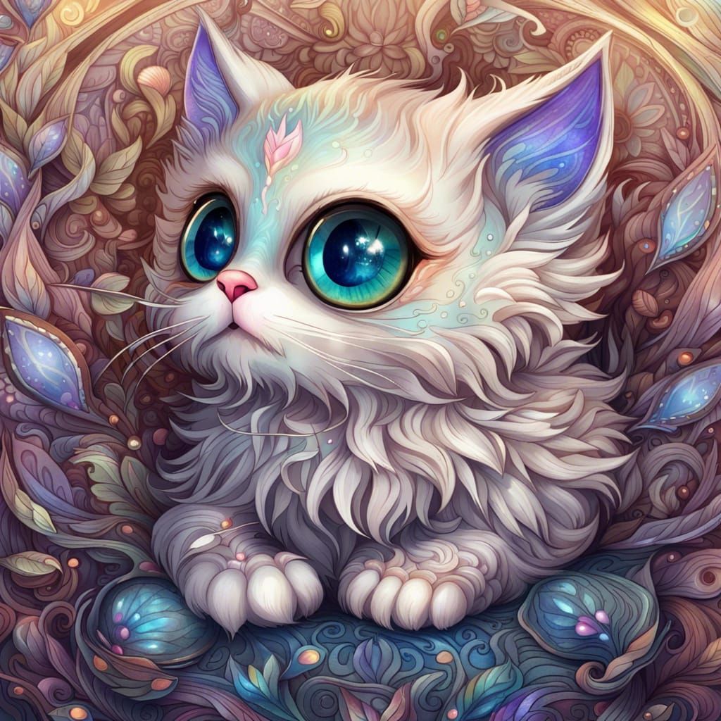 Cute Chibi Kitten with Iridescent Scales