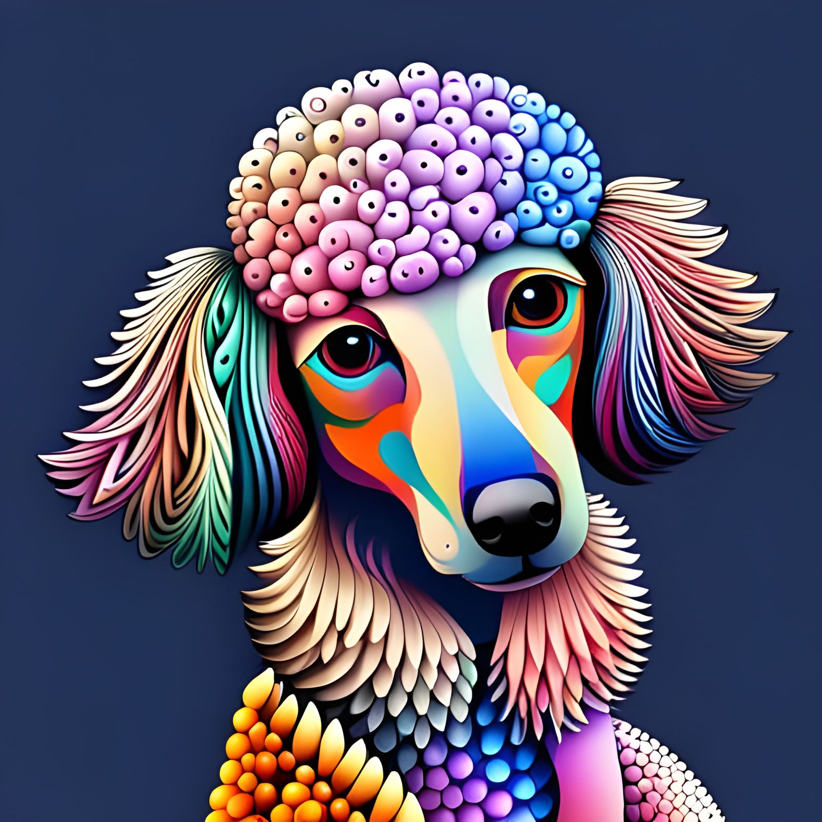 Whimsical Fractal Poodle in Bright Colors