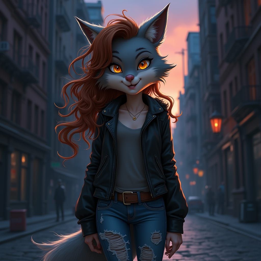 Teenage Wolf Girl, Juno, in a Dark City Alley