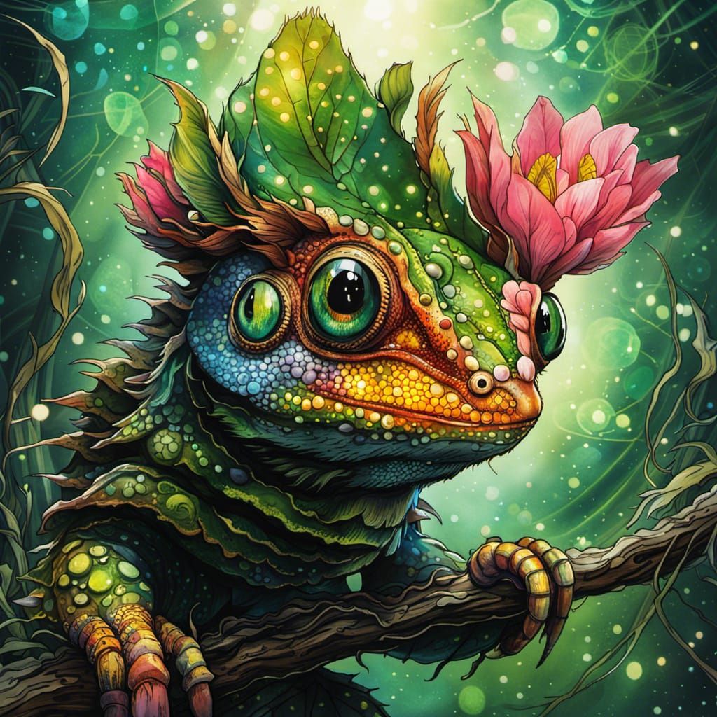 Cyberpunk Chameleon Creature in Dark Fantasy Style