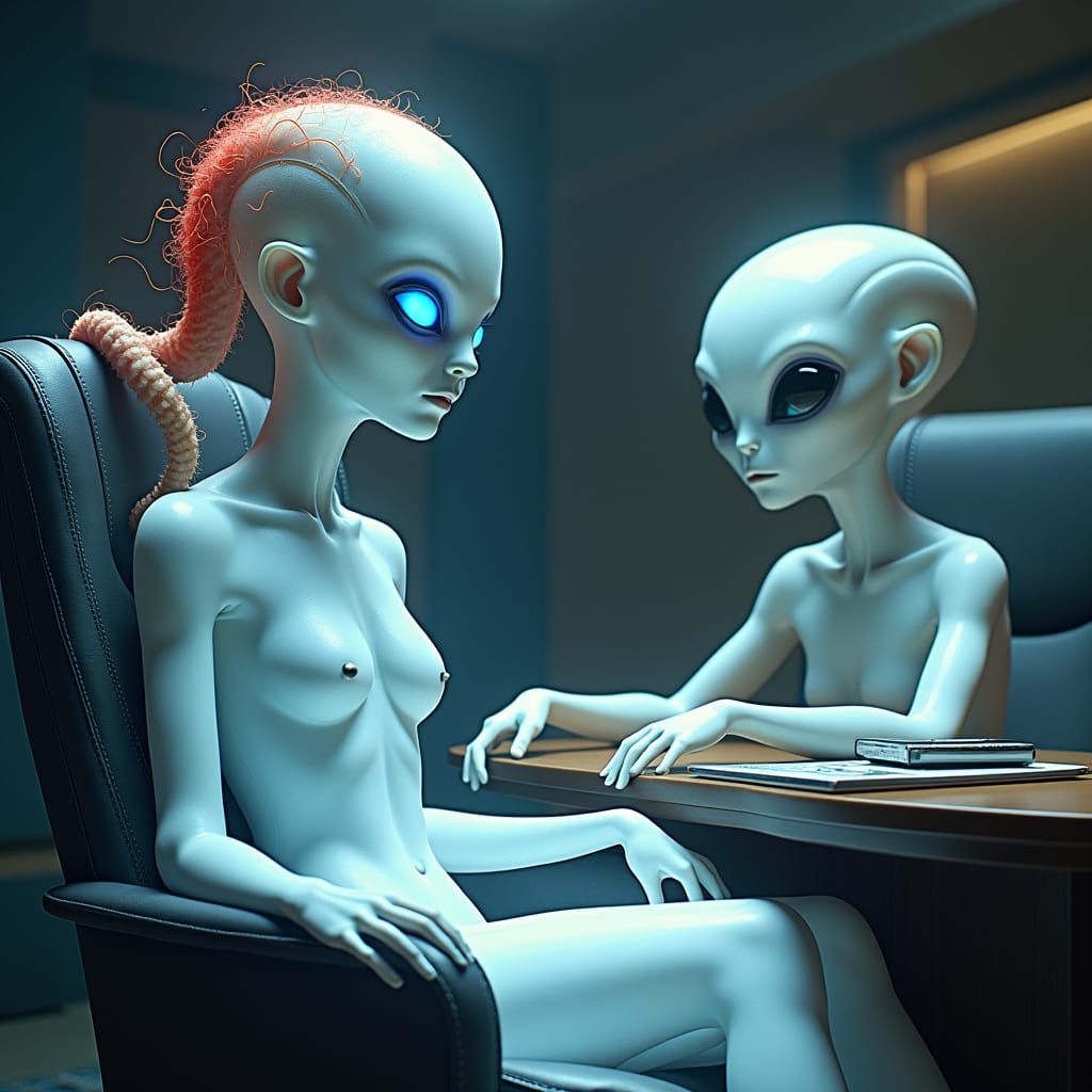 Tentacled Being and Gray Alien in Flying Saucer