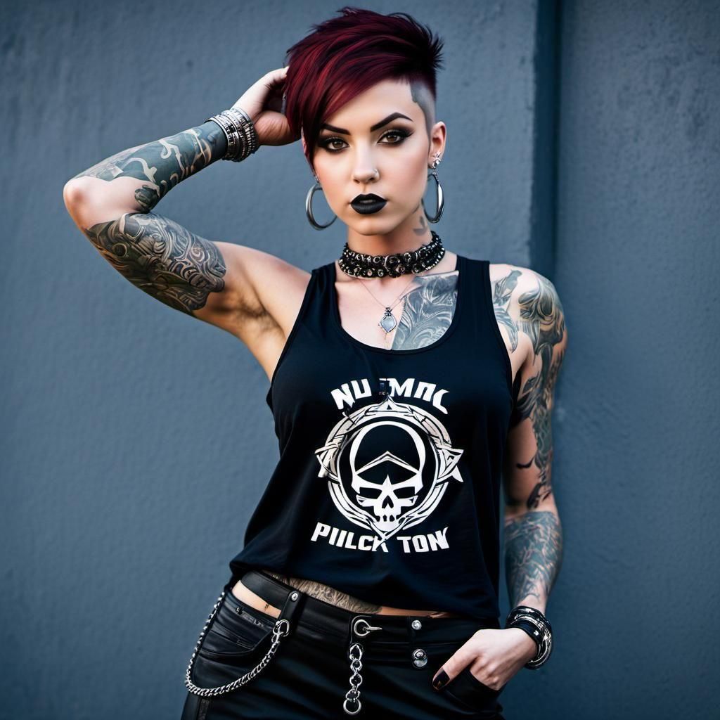 Tough Tattooed Woman with Piercings in Anime Style