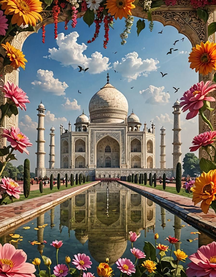 Fantasy Taj Mahal in Magical Floral Landscape