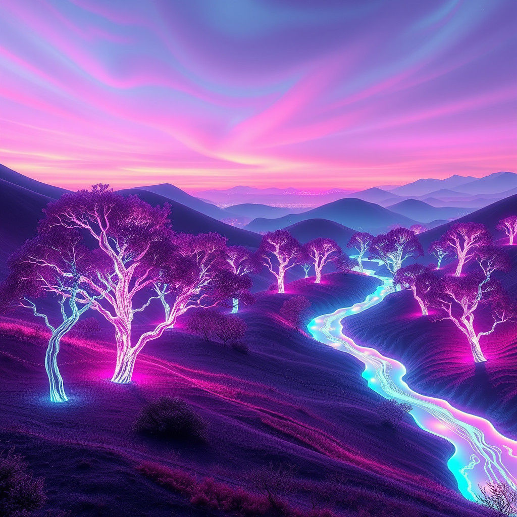 Iridescent Landscape with Crystalline Trees
