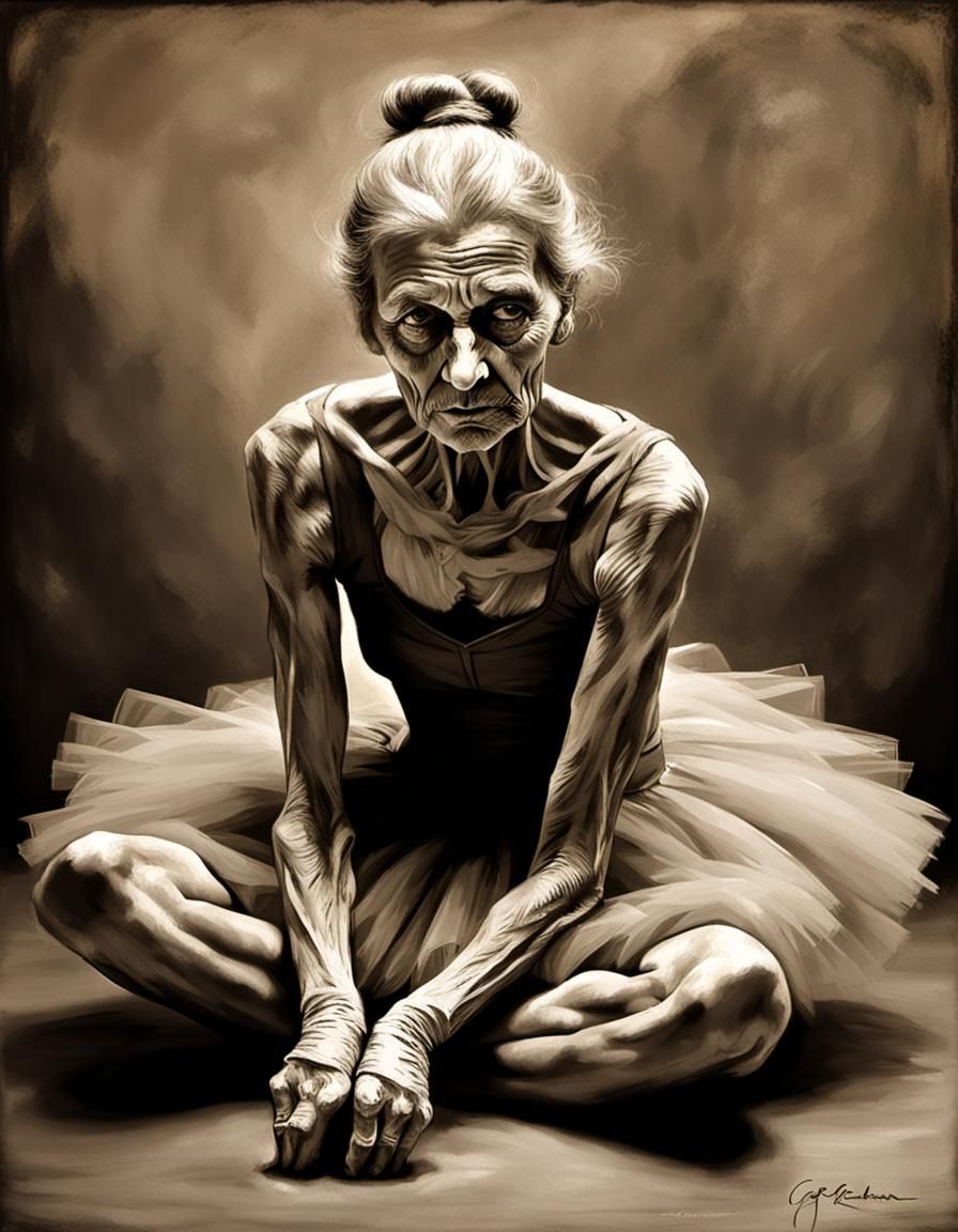 Expressionistic Ballerina in Sepia Tone