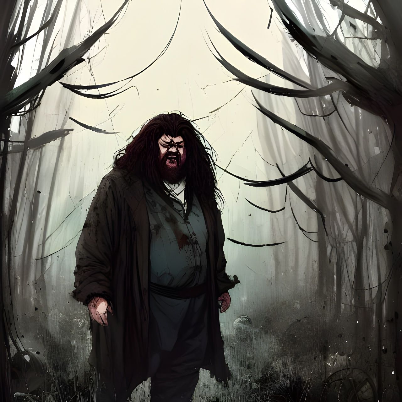 Terrifying Hagrid Portrait in Horror Style