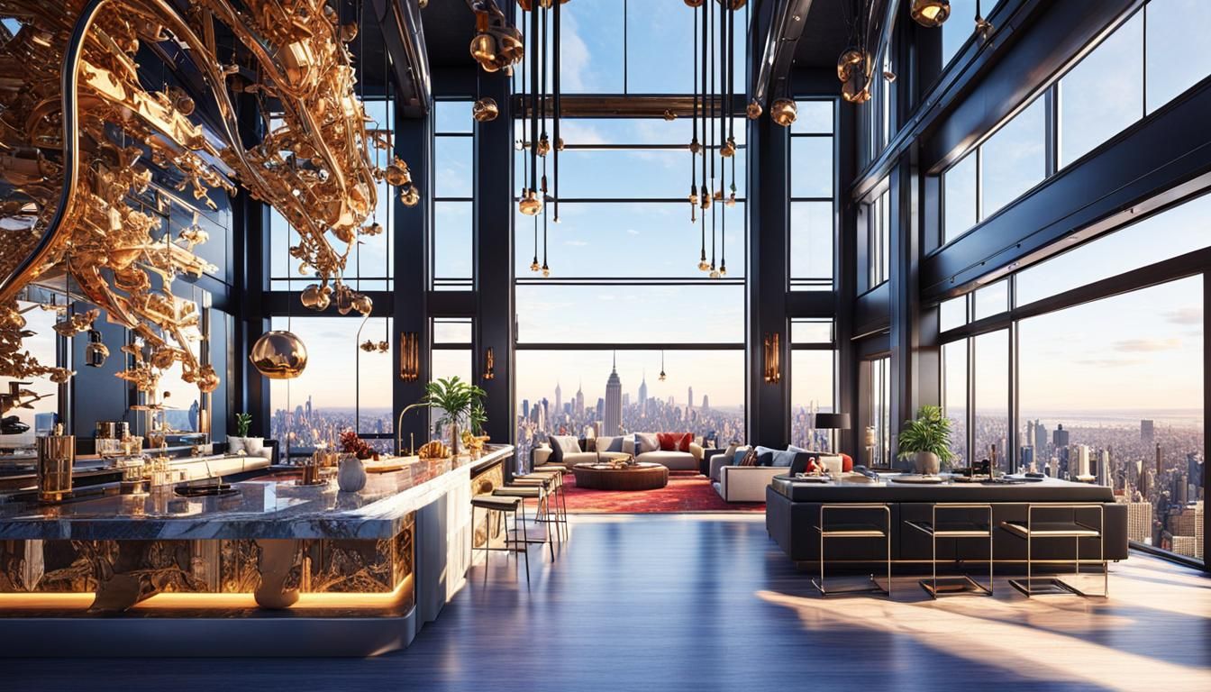 Maximalist Penthouse Interior in Anime Style