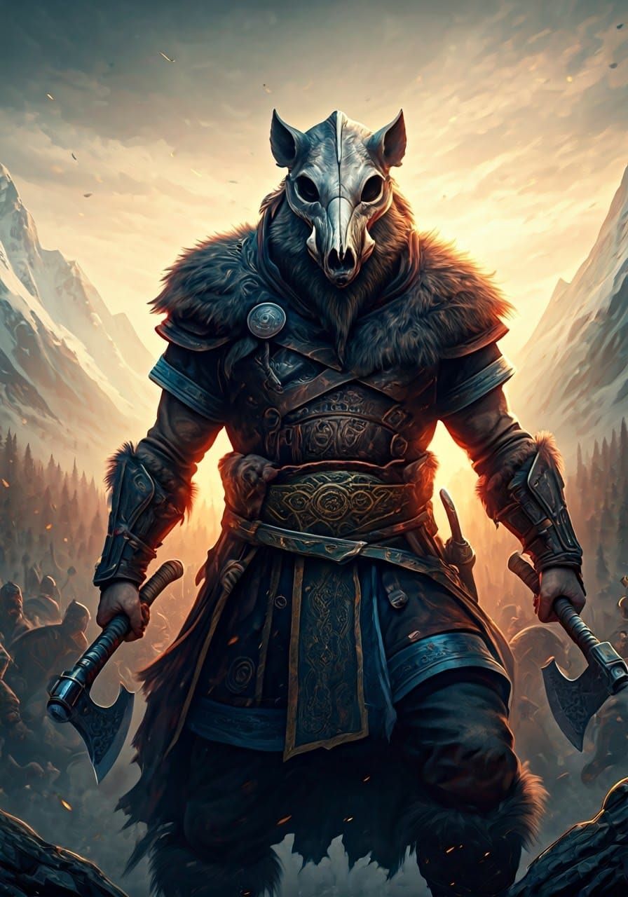 Viking Berserker in Frenzied Battle: Digital Painting