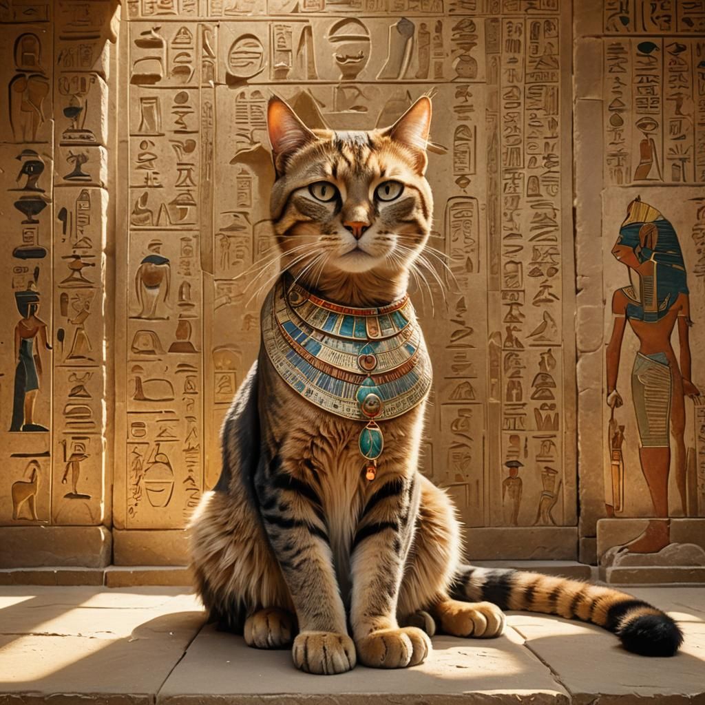 Regal Egyptian Cat in Golden Temple