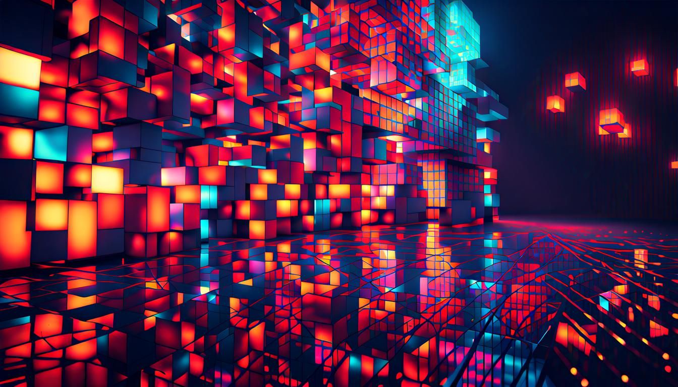 Vibrant Glass Pixels in Cubist Aetherpunk Style