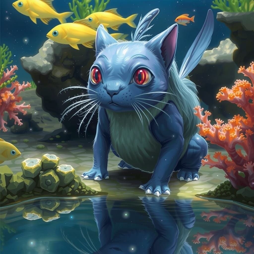 Regal Azure Feline in a Kaleidoscope of Colors