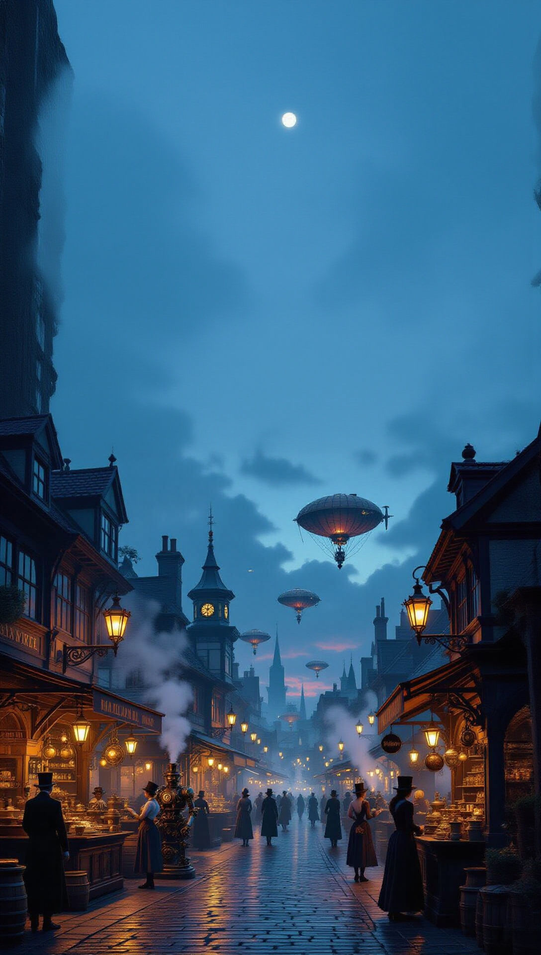 Victorian Steampunk Marketplace with Automaton Vendors