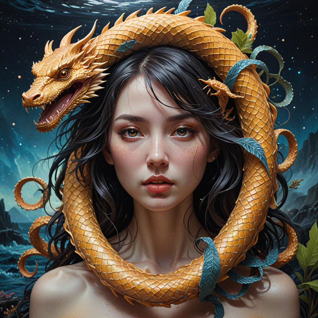 Glowing Ouroboros Serpent in Neon Oil Painting Style