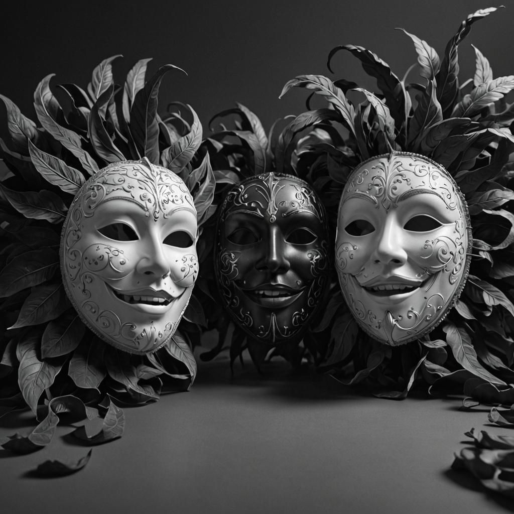 Happy Masks in Black and White: Digital Art