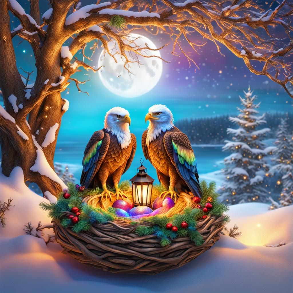 Rainbow Eagles in Cozy Christmas Beach Nest