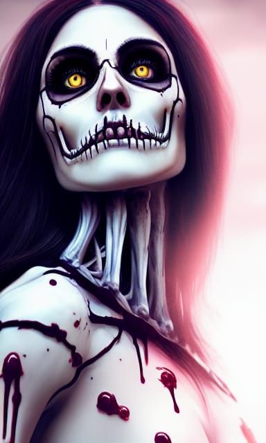 Ghostly Woman Skeleton Portrait in Ultra Realistic Style