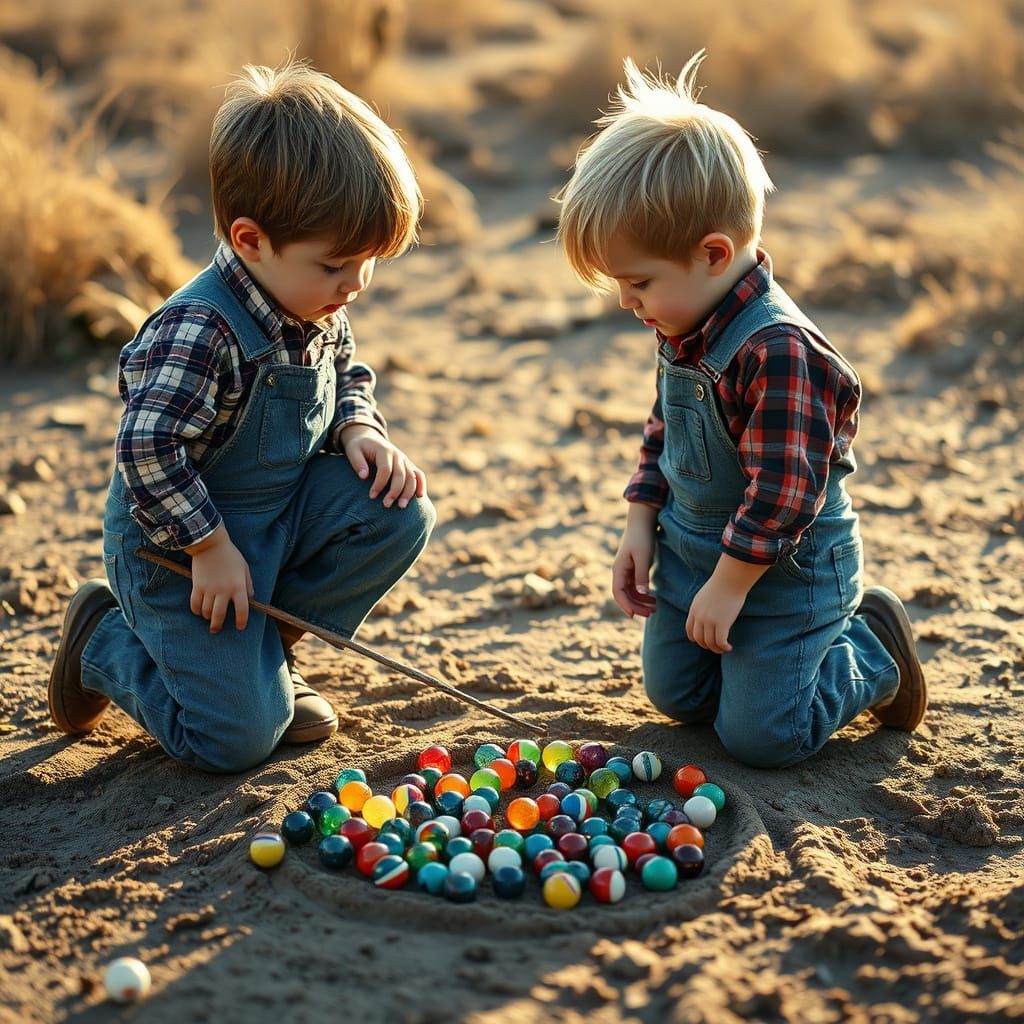 Boys Playing Marbles in a Dirt Circle, Nostalgic Americana