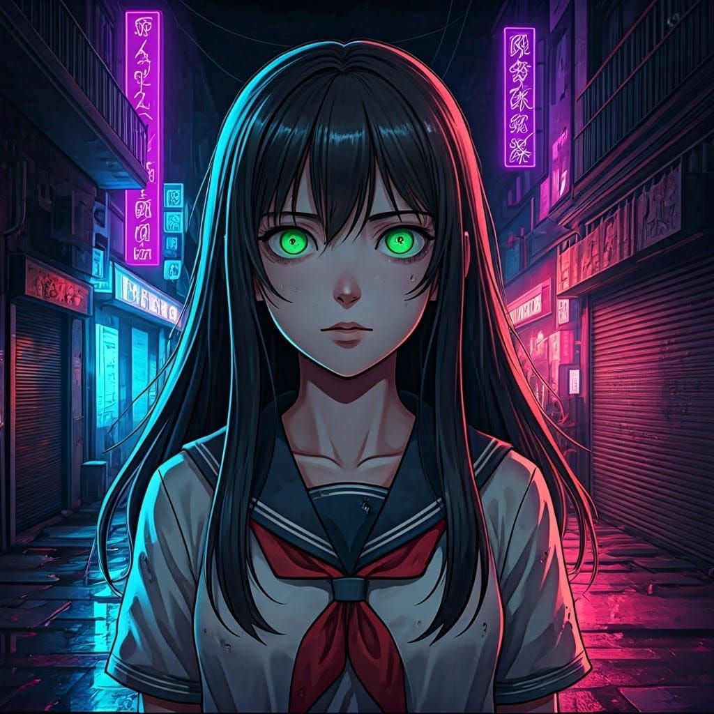 A Teenage Girl Haunted by Glitching Neon in a Creepy Alleywa...
