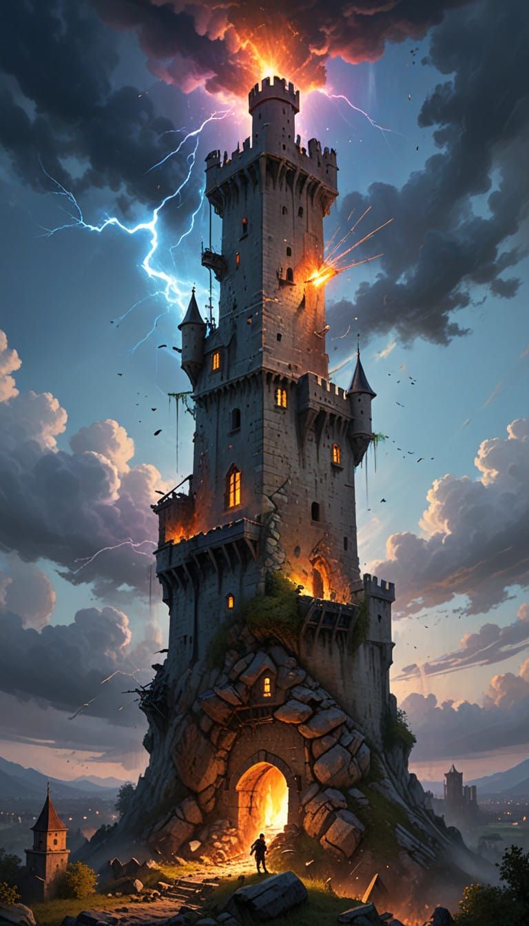 Medieval Tower Demolished by Celestial Magic Strike