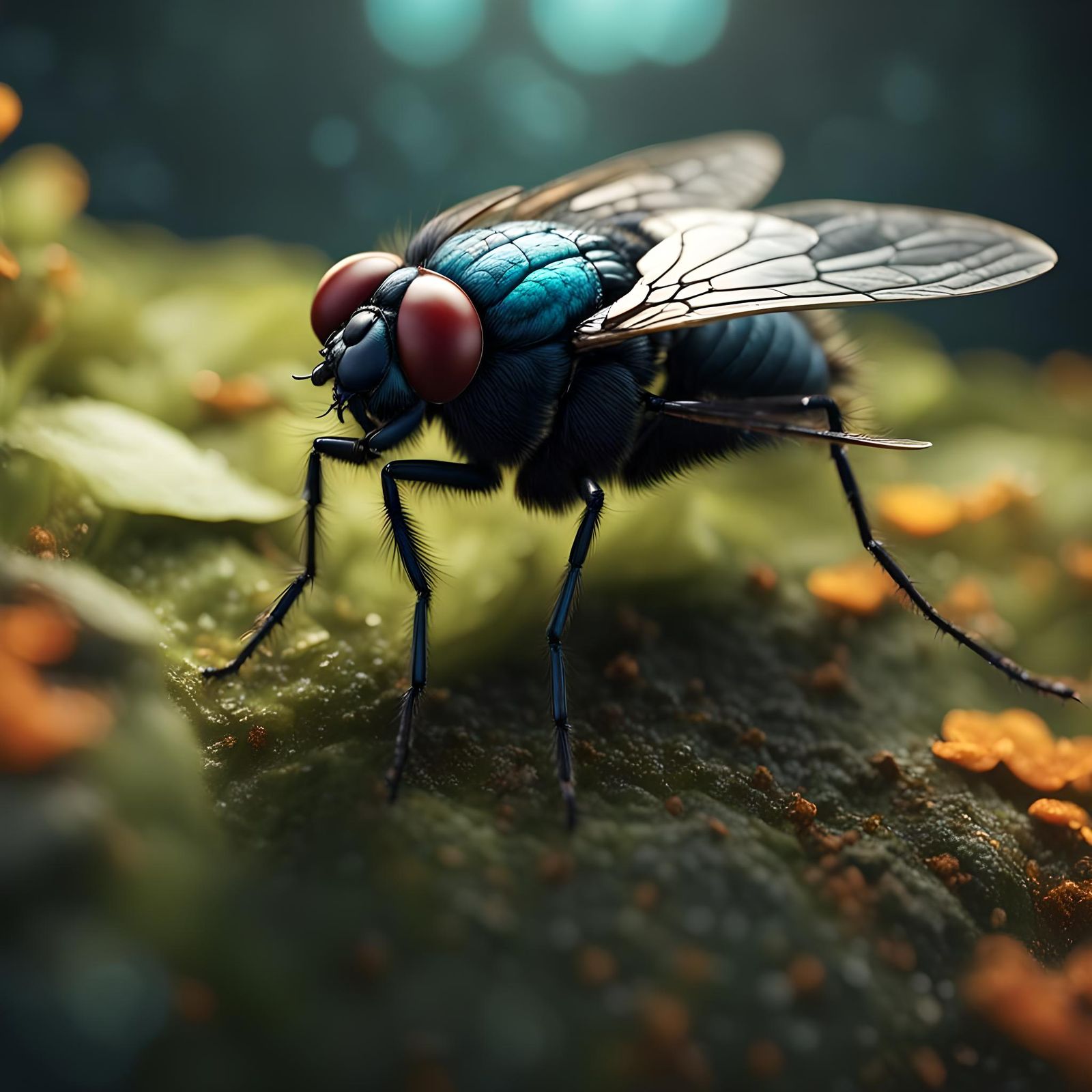 Realistic Close-up Photo of a Fly in Matte Painting