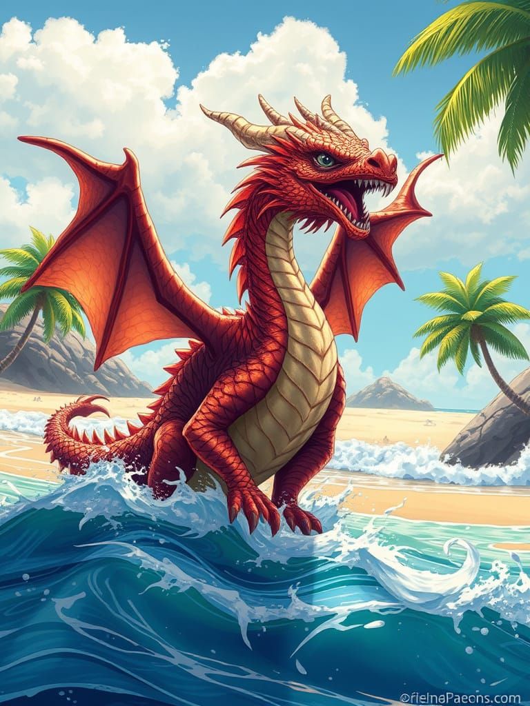Dragon on Sunny Beach in Fantastical Style