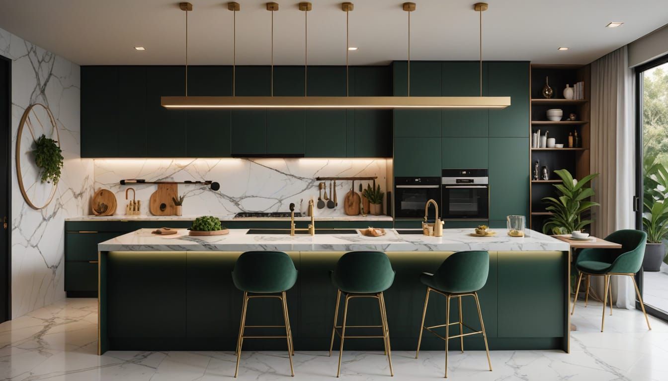 Modern Kitchen with Integrated Dining Area in Photorealistic...