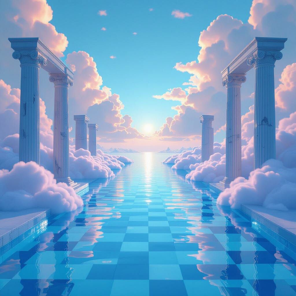 Vaporwave Dreamscape with Floating Columns