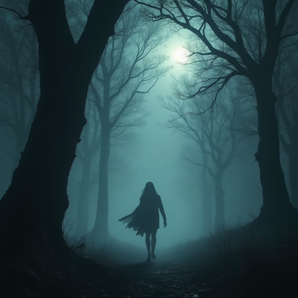 Moonlit Forest Fugitive in Dark Gothic Style