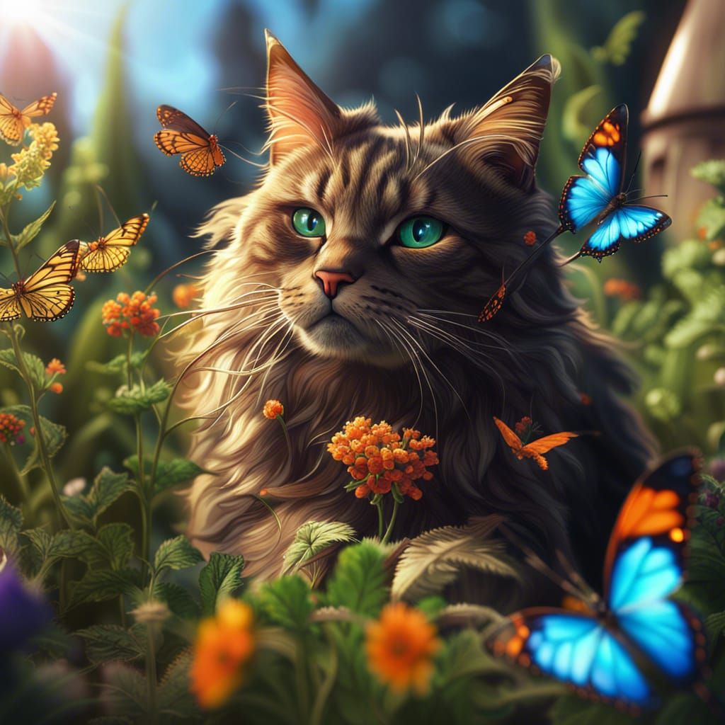 Cat's Bliss: Summer Catnip Fantasy Art