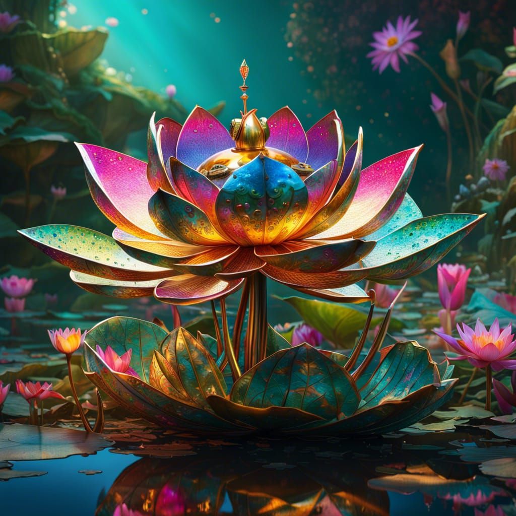Metal Lotus and Frog in Fantasycore Style