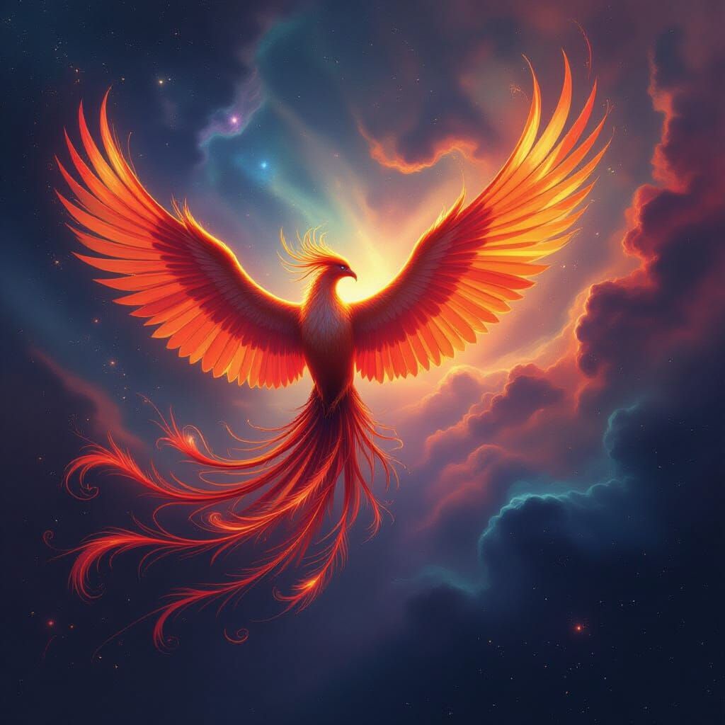 Majestic Phoenix Soars Through Cosmic Nebula in Psychedelic ...