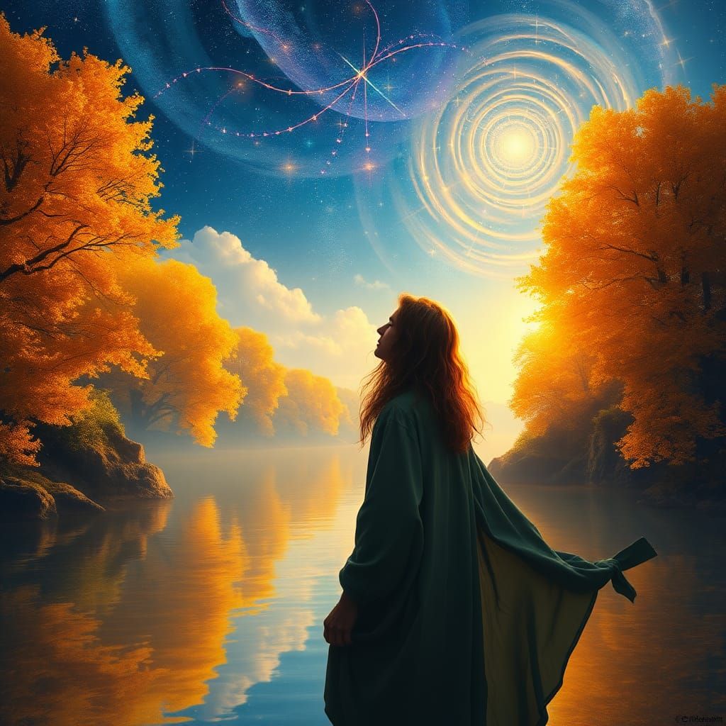 Contemplative Figure Gazing at Cosmic Sky