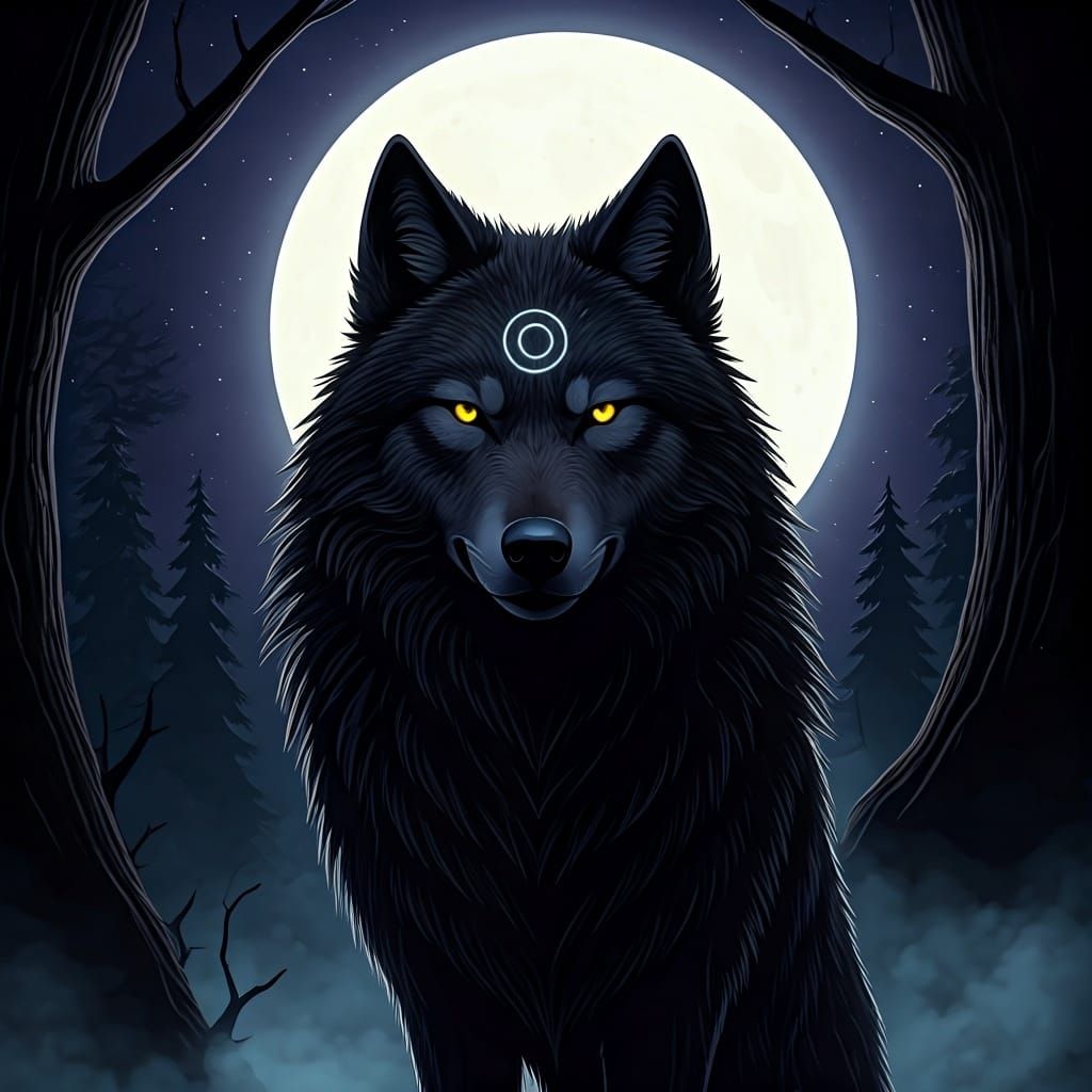 Mystical Wolf Howling at Moon, Dark Fantasy Style