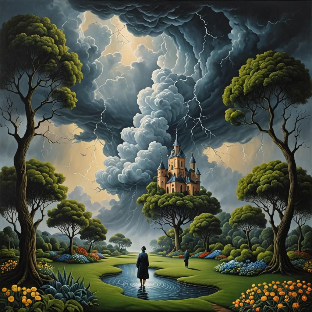 3 emoji, 3 word, 3 artist challenge  🍃  👵 🏡, surreal storm garden, Marco Escobedo, carlo salomoni, Rafal Olbinski