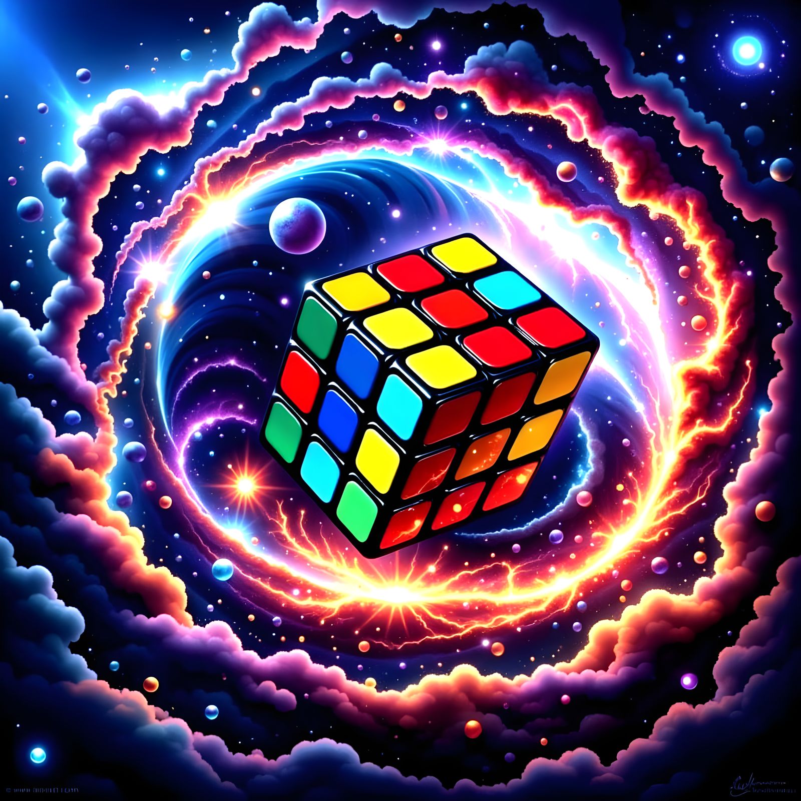 Cosmic Rubiks Cube: A Surreal Vortex of Color and Space