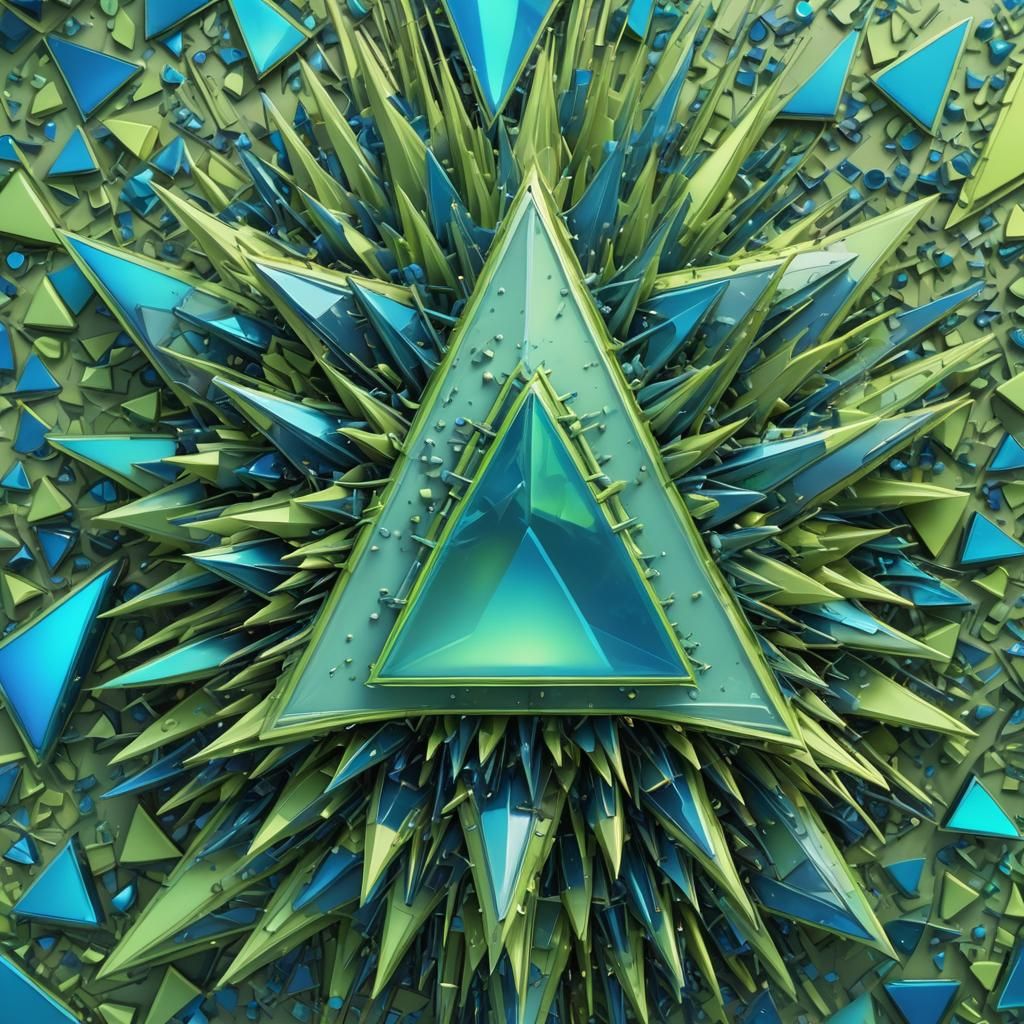 Interlocking Spiked Shapes in Electric Blue and Green