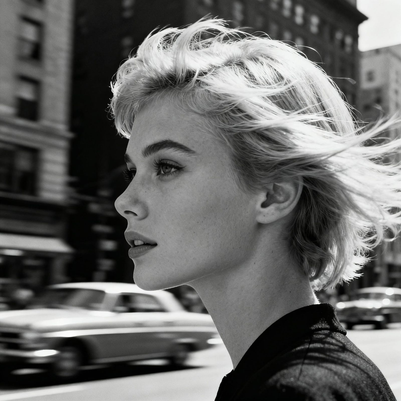 1960s Model Profile Portrait in Grainy Black and White