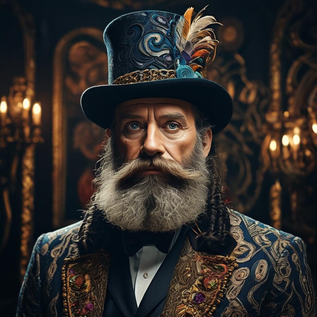 Distinguished Gentleman with Braided Beard in Art Nouveau St...