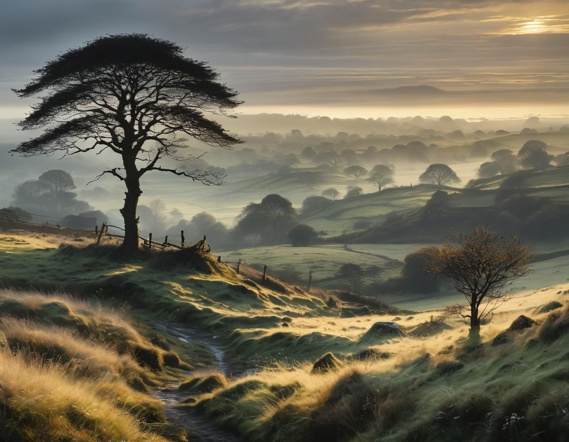 Enchanting Moorland Mist in Intricate Brushstrokes