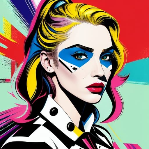 Hyperrealistic Pop Art Portrait with Graphic Patterns