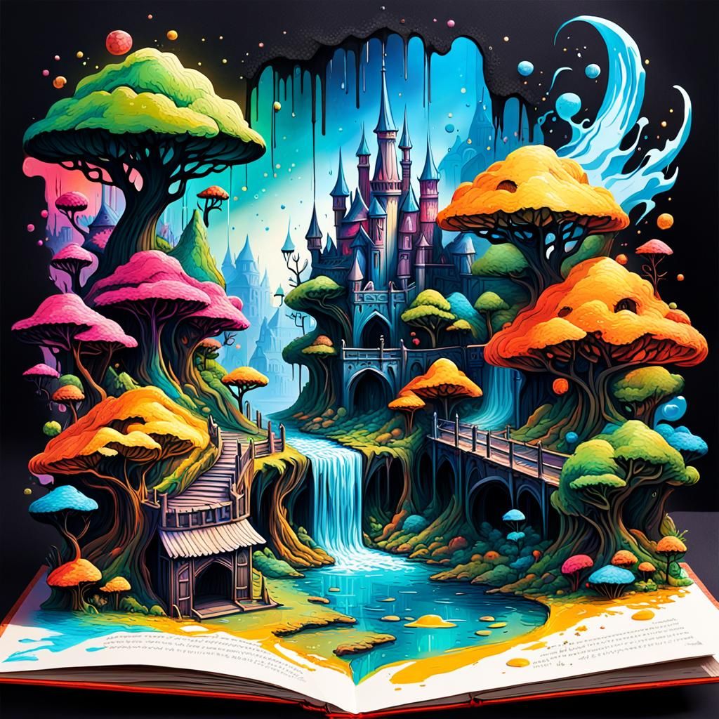 Magical Fantasy World Pop-Up Book in Graffiti Art